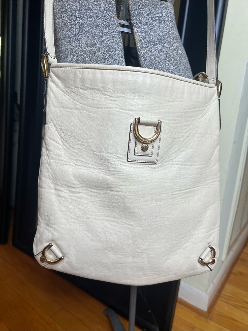 Gucci Abbey D-Ring White Leather Messenger Crossbody Bag